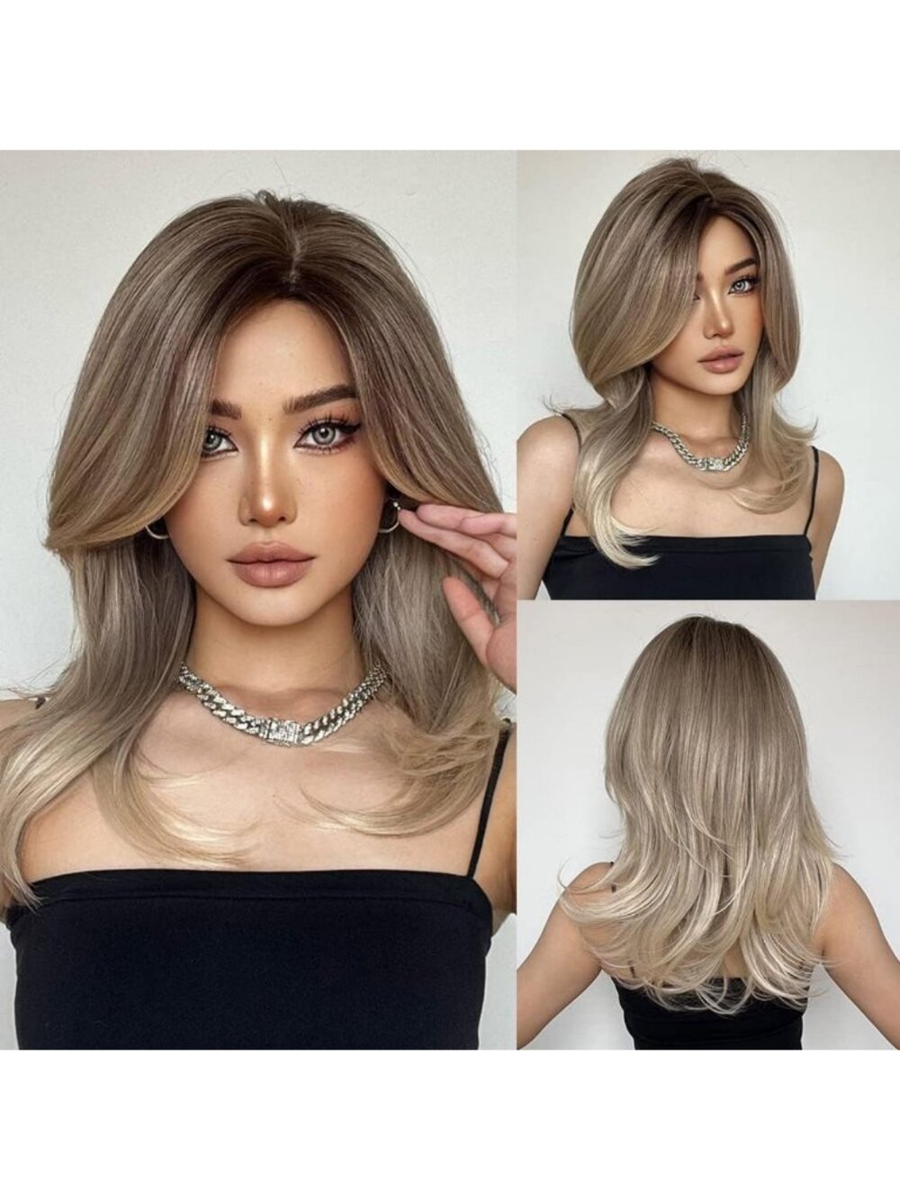 20-Inch Long Layered Blonde Wig with Bangs - Natural Wavy, Heat Resistant